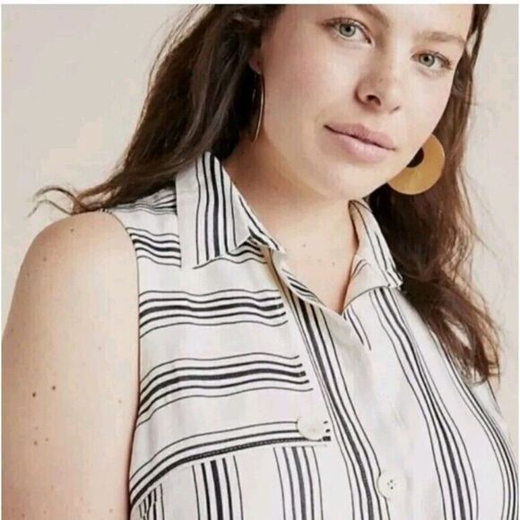 Anthropologie Maeve Esther Striped Shirtdress Belted Cream & Black Size 24W - Picture 3 of 10